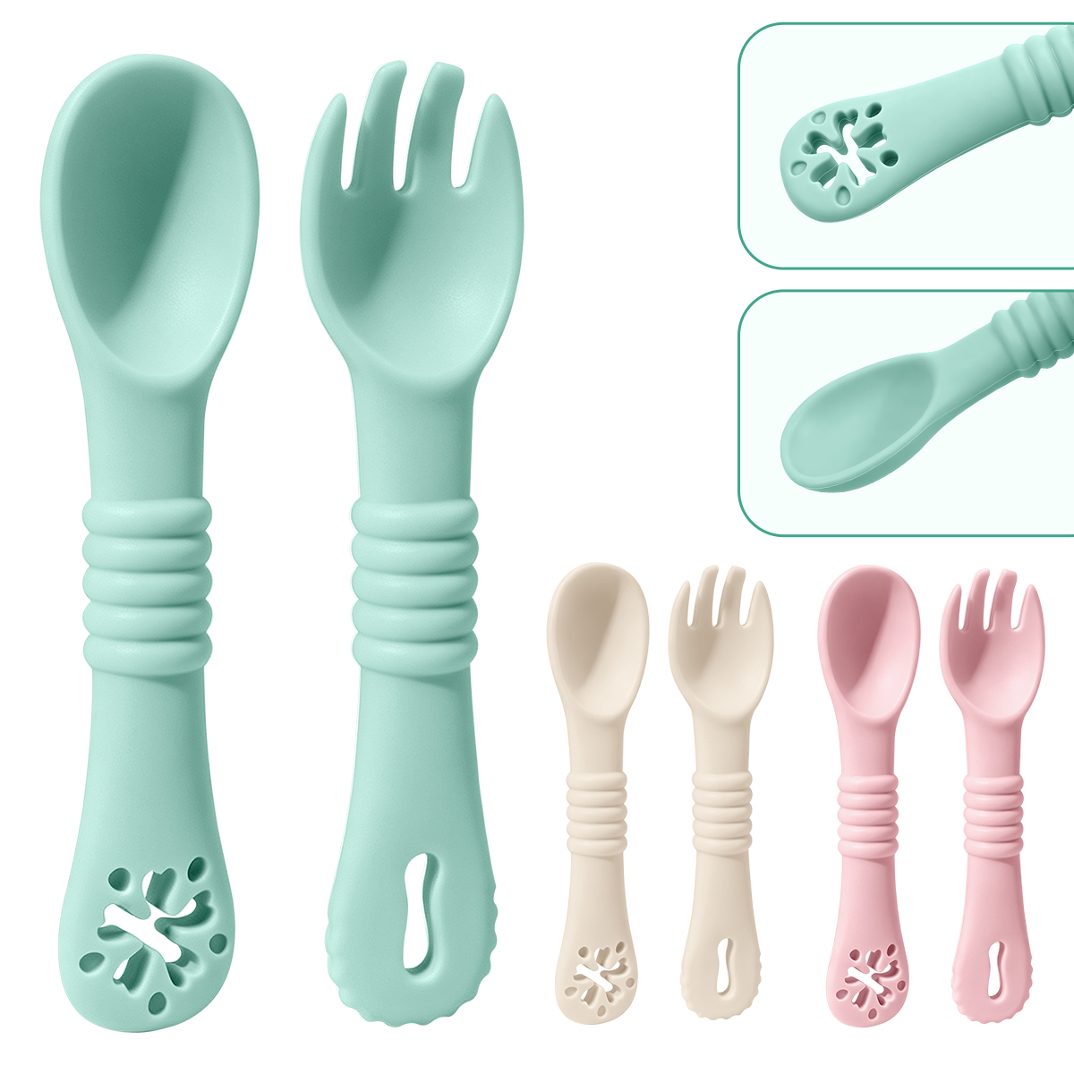 Baby Led Weaning Set - 2 ピース/セットシリコーンベビースプーン第一段階器具ベビー Led 離乳スプーンベビーチュースプーントレーニングスプーン自己給餌器具