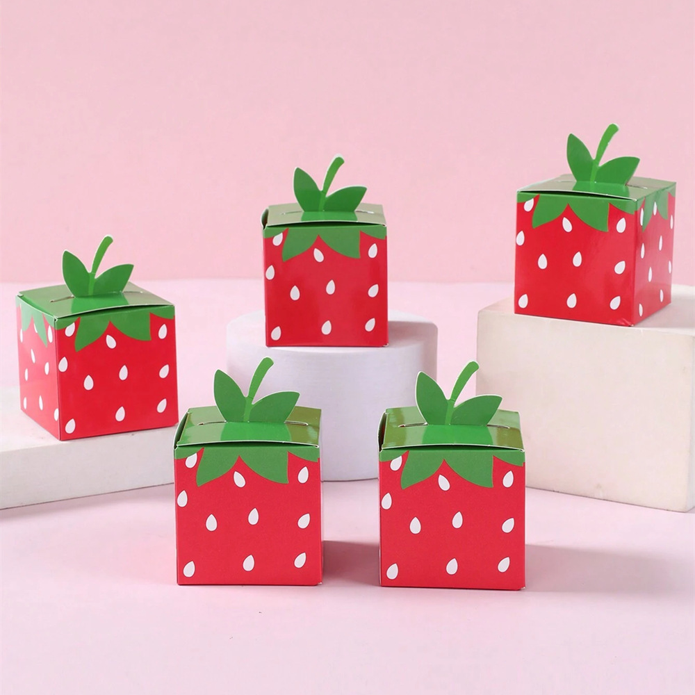 Baby Products Pack - 10 個甘いフルーツイチゴテーマ紙クッキーキャンディボックスギフト包装ボックス子供の誕生日ベビーシャワーウェディングパーティーの装飾