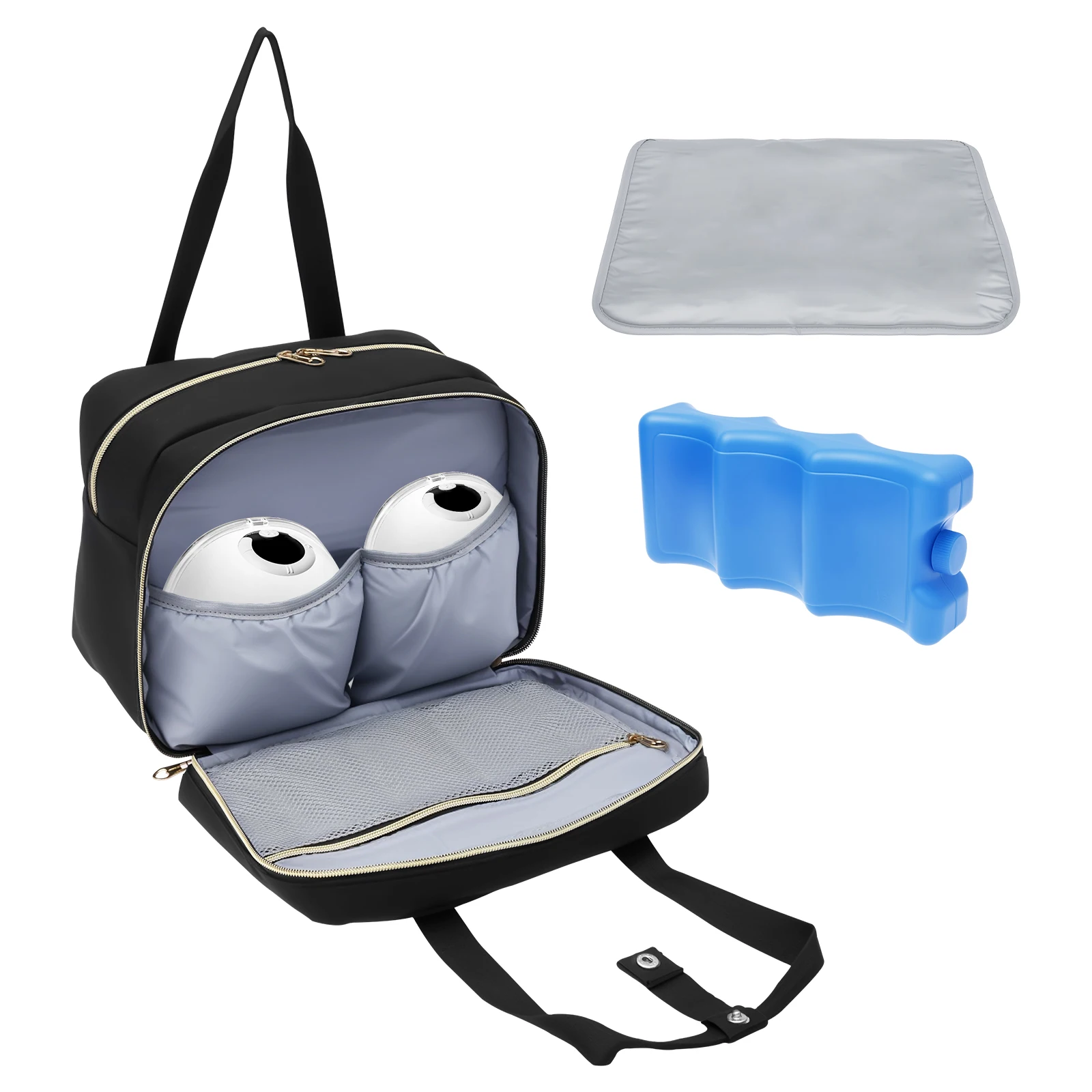 Baby Products Pack - 搾乳器収納バッグ、保冷剤と防水マット付き、ポータブル母乳クーラー、トラベルバッグ、ウェアラブルハンズフリー断熱バッグ