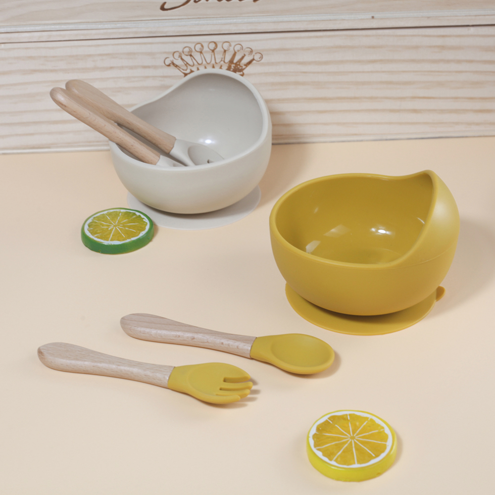 Baby Led Weaning Set - シリコン製給餌セット、シリコン製ボウル＆スプーン＆フォーク、幼児用吸盤付きシリコンボウル、幼児用LED離乳食用品、ファーストステップ