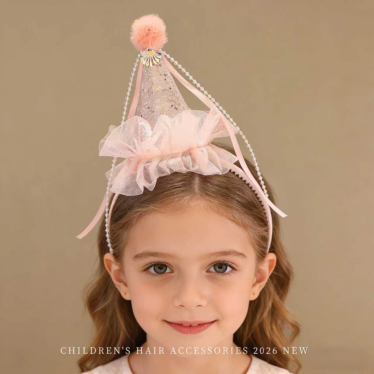 Baby Products Gift - 2026 新ピンクグリッター誕生日クラウンヘッドバンドポンポンキラキラプリンセスヘアアクセサリー女の子幼児パーティー写真小道具ギフト
