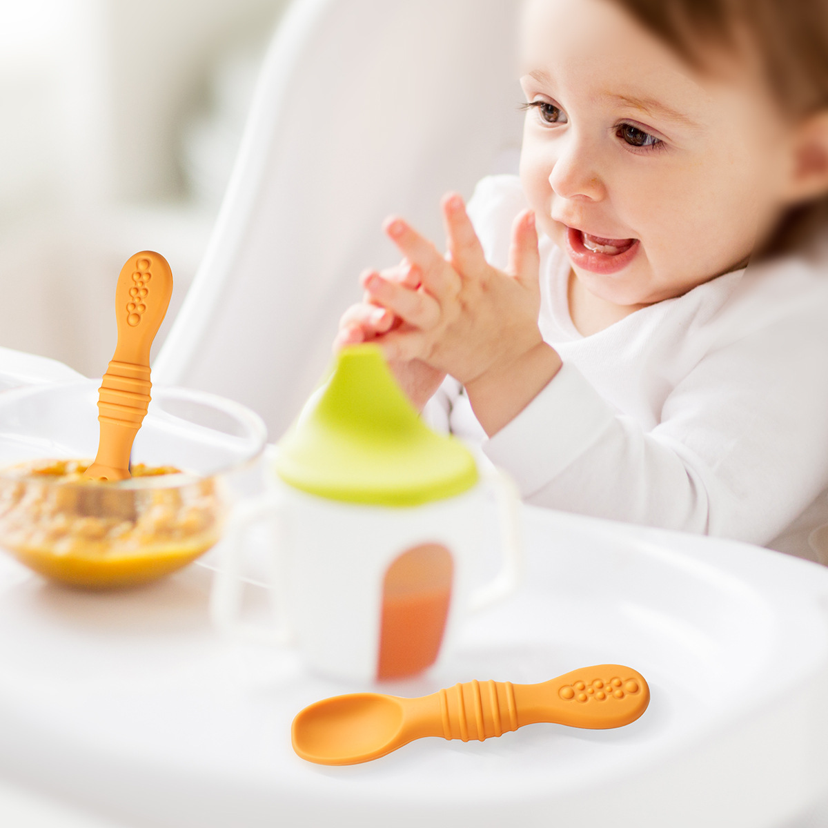 2 ピース/セットシリコーンベビースプーン第一段階器具ベビー - Baby Led Weaning Set のレビューと価格
