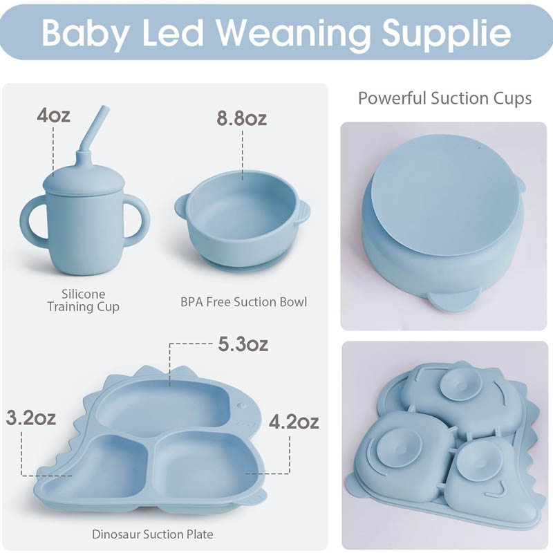 赤ちゃん用シリコン食器,恐竜プレート,子供用料理,名前付き, - Baby Led Weaning Set のレビューと価格