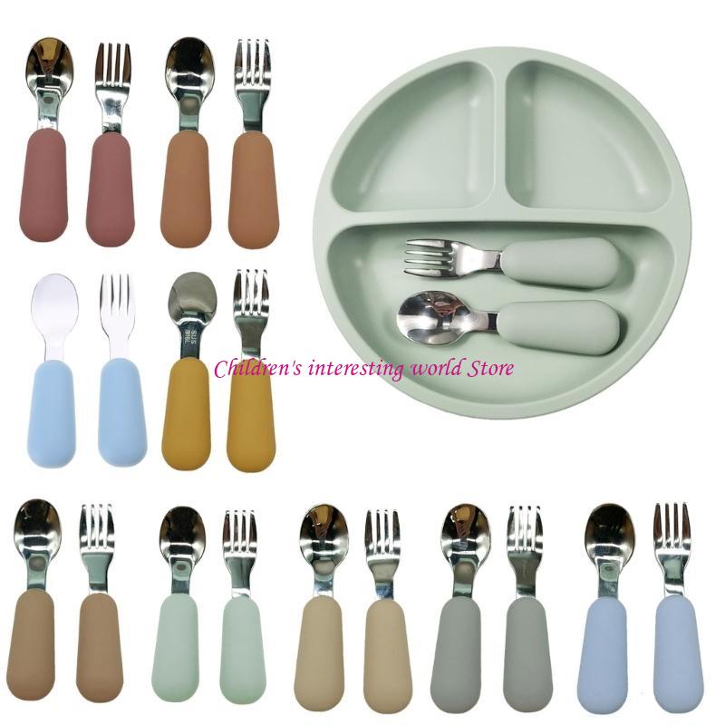 ベビーフォーク＆スプーンセット2PCS幼児シリコントレーニン - Baby Led Weaning Set のレビューと価格