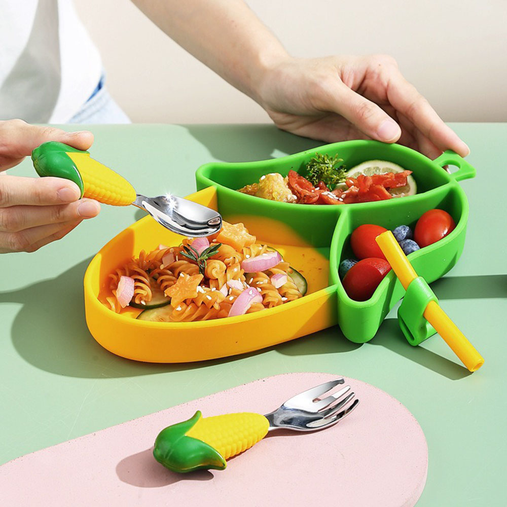 新品のかわいい漫画柄シリコン吸盤プレートセット、フォークとス - Baby Led Weaning Set のレビューと価格