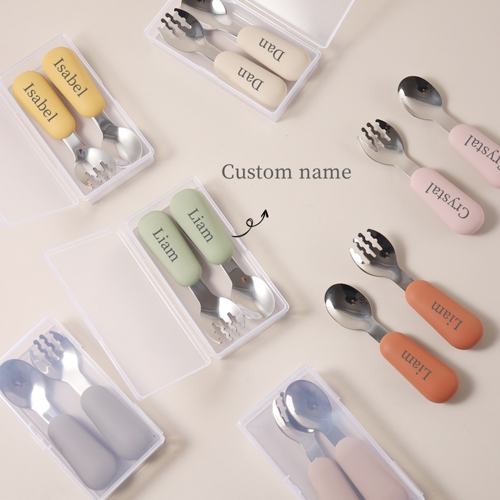 パーソナライズされたベビー用スプーンとフォークセット、シリコ - Baby Led Weaning Set のレビューと価格