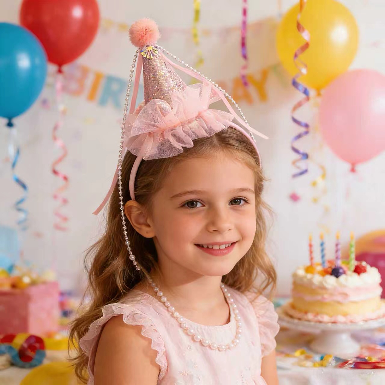 2026 新ピンクグリッター誕生日クラウンヘッドバンドポンポ - Baby Products Gift のレビューと価格